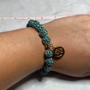 Rustic Cuff Turquoise and Gold Charm Bracelet